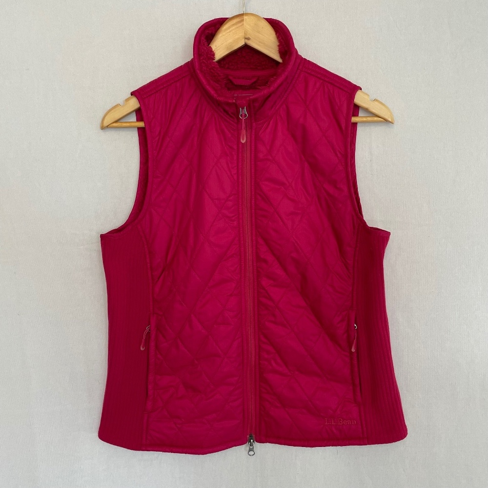 L.L. Bean Women’s Petite Medium Pink Quilted Fleece Lined Vest Full Zip